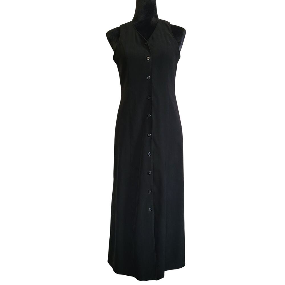 VTG Y2K Petite Sophisticate Button Maxi Sleeveless Dress Womens 4 Goth Grunge
